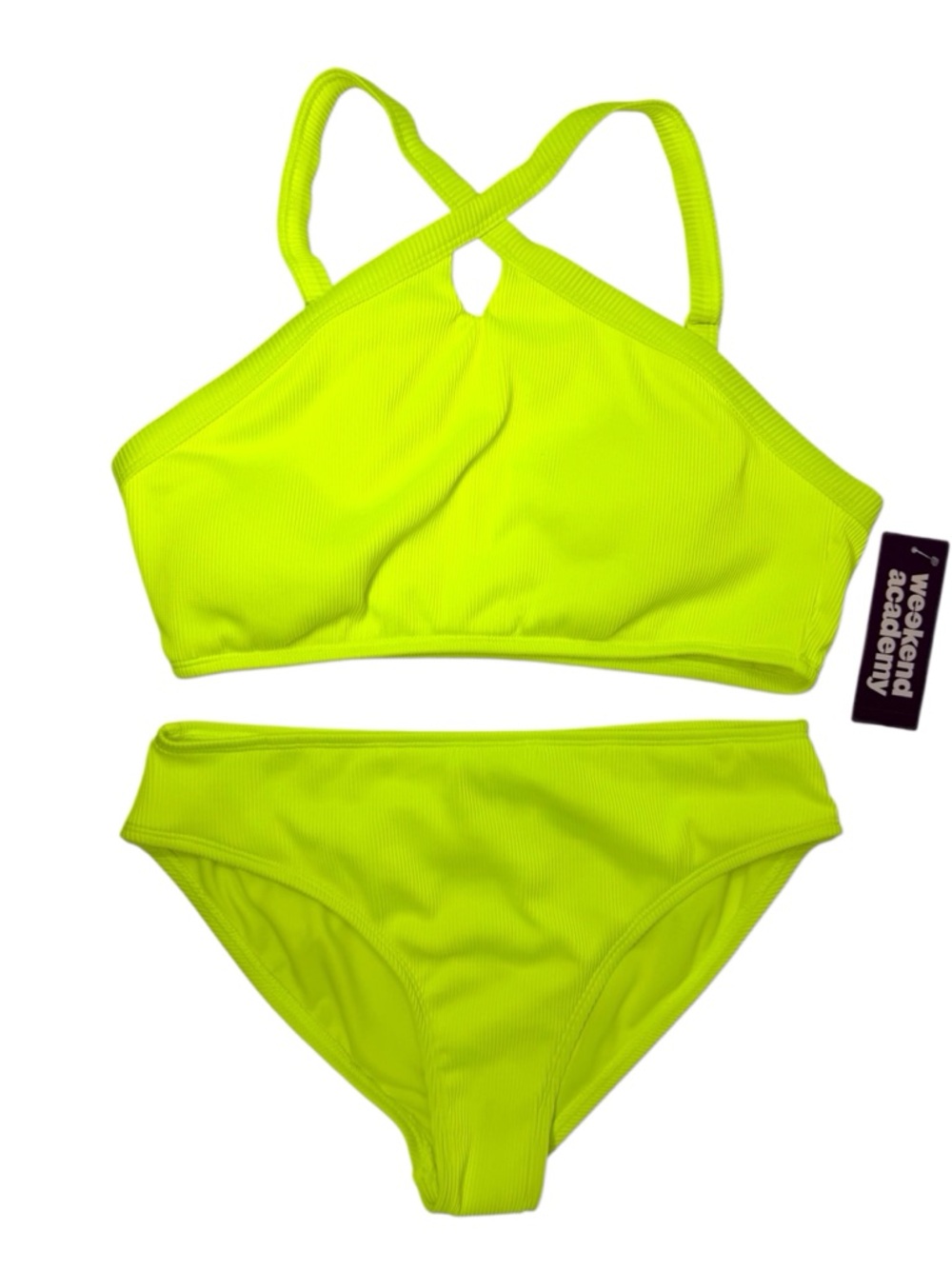 Paradise Yellow tween bikini set ribbed textured UPF 50+ girls size XL/14-16 NWT